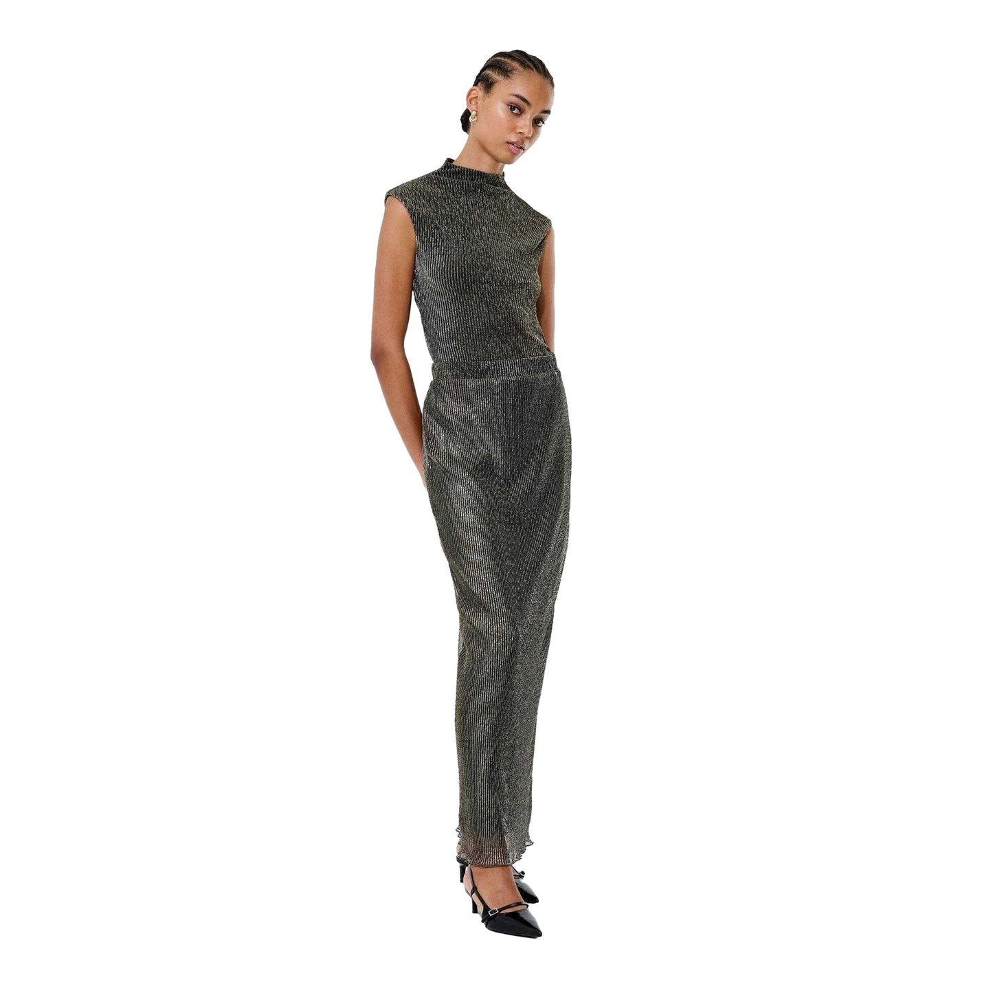 Black - Pack Shot - French Connection Womens-Ladies Tamy Lurex Plisse Maxi Skirt