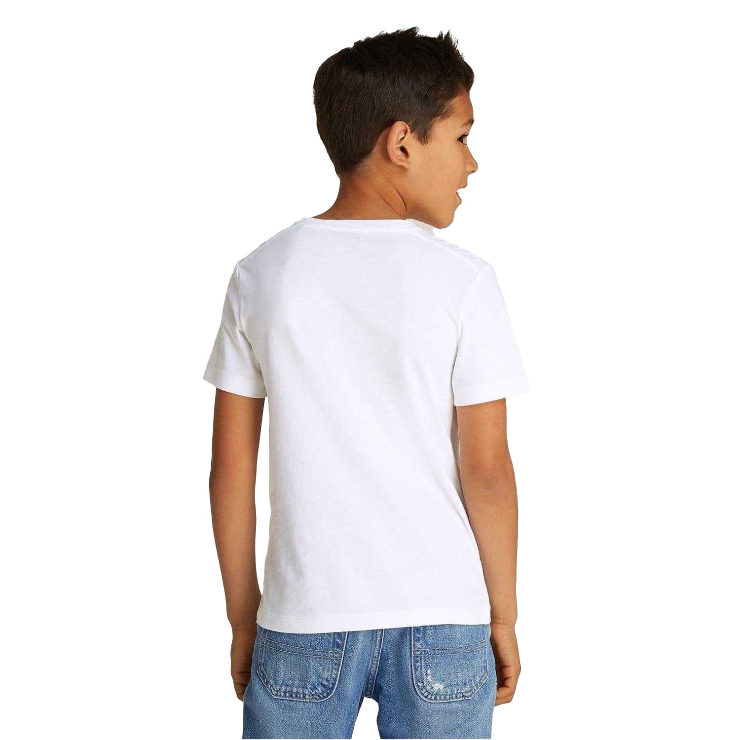 White - Lifestyle - Calvin Klein Childrens-Kids Jeans Monogram Crew Neck Regular T-Shirt
