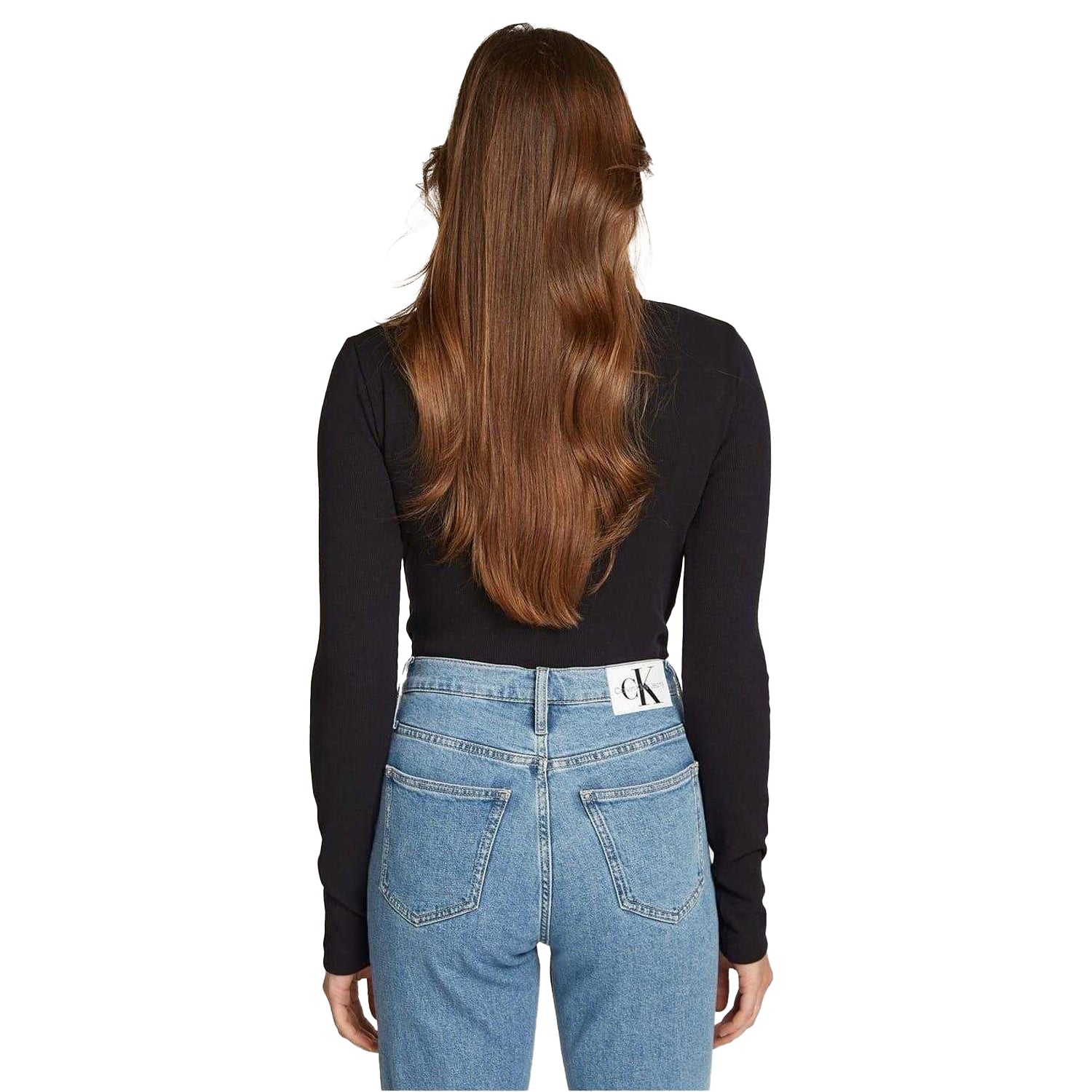Black - Lifestyle - Calvin Klein Womens-Ladies Label Long-Sleeved Bodysuit