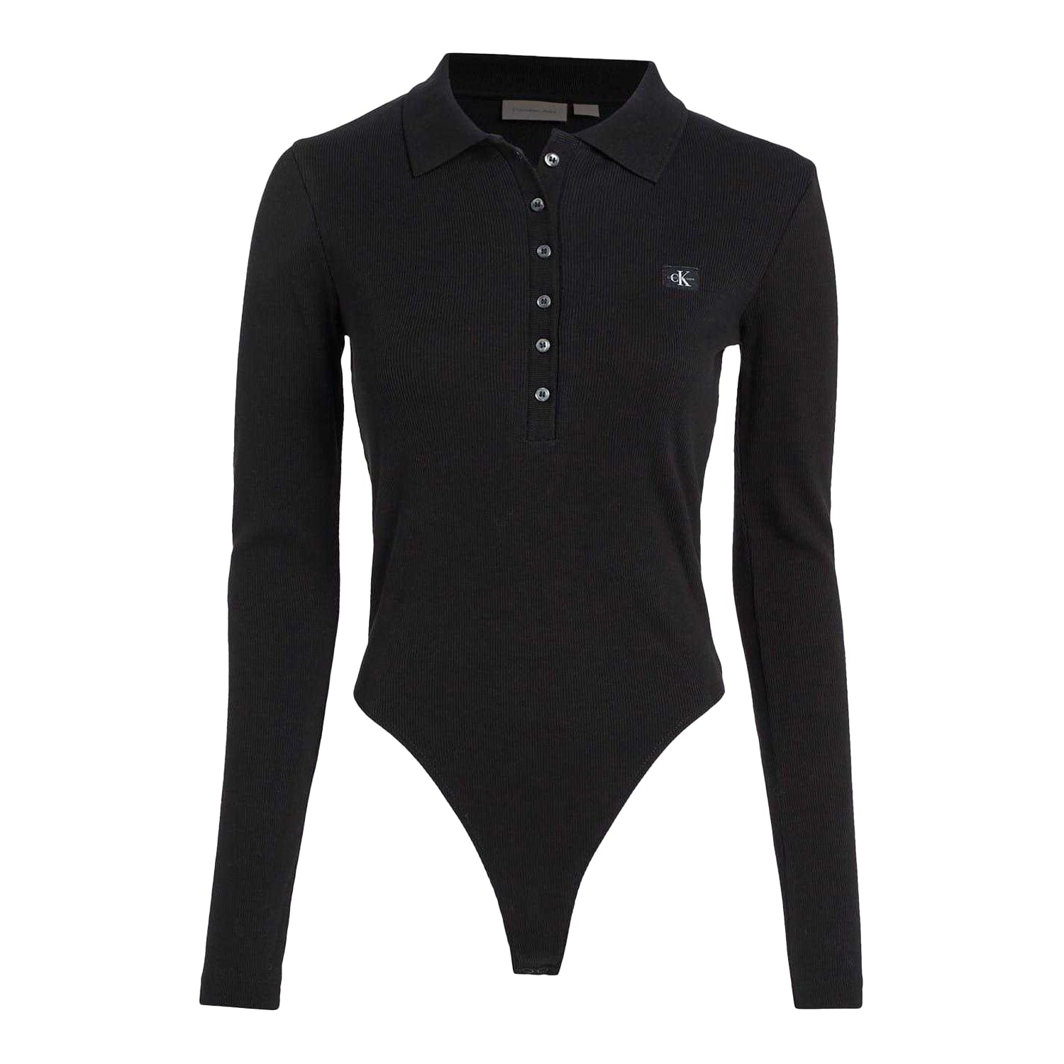 Black - Front - Calvin Klein Womens-Ladies Label Long-Sleeved Bodysuit