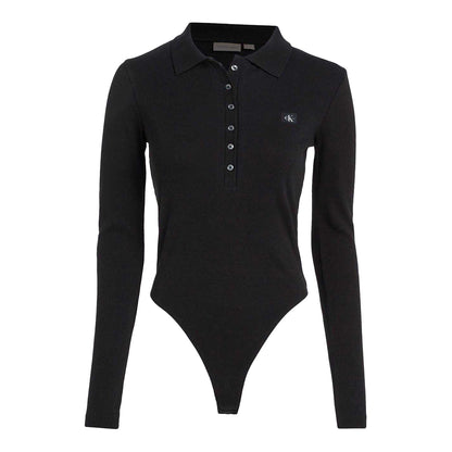 Black - Front - Calvin Klein Womens-Ladies Label Long-Sleeved Bodysuit