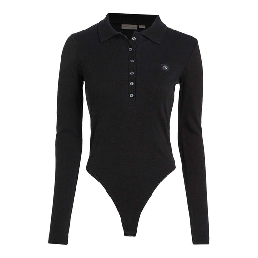 Black - Front - Calvin Klein Womens-Ladies Label Long-Sleeved Bodysuit