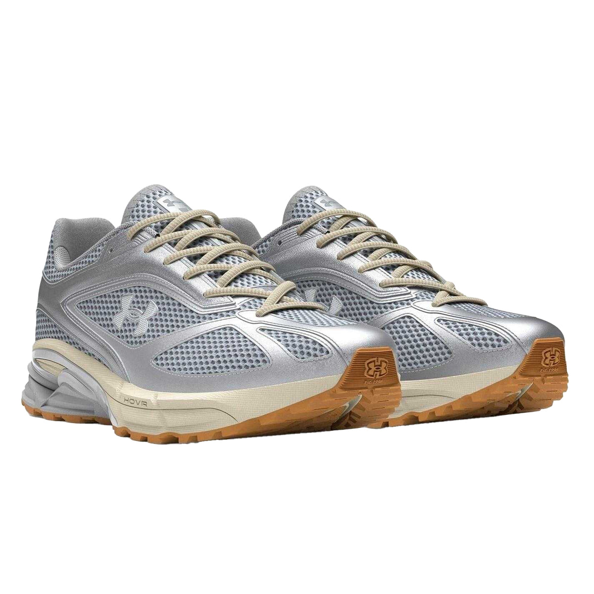 Grey - Pack Shot - Under Armour Childrens-Kids HOVR Apparition Low Trainers
