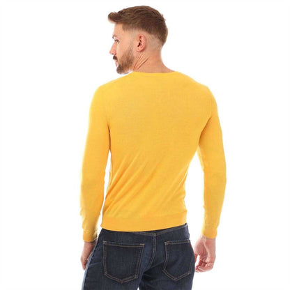 Yellow - Back - Boss Mens Virgin Wool Slim Jumper