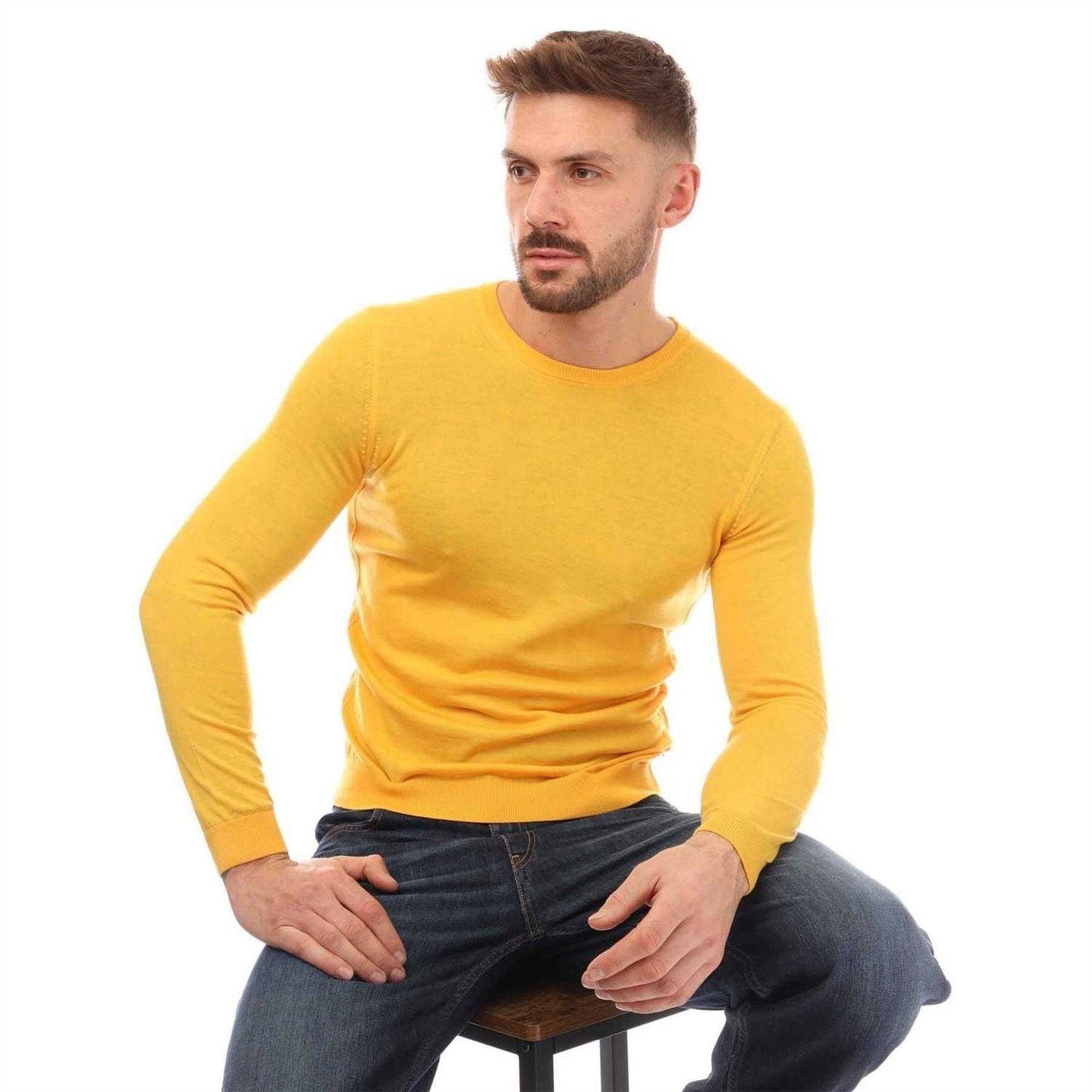 Yellow - Lifestyle - Boss Mens Virgin Wool Slim Jumper