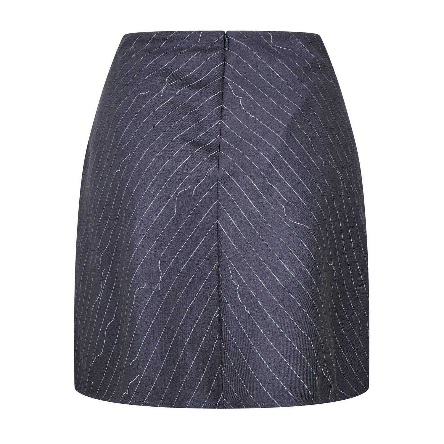 Grey - Back - Off White Womens-Ladies Pinstripe Wool Blend Slim Mini Skirt