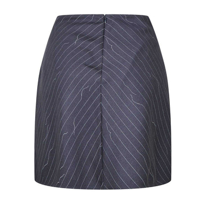 Grey - Back - Off White Womens-Ladies Pinstripe Wool Blend Slim Mini Skirt