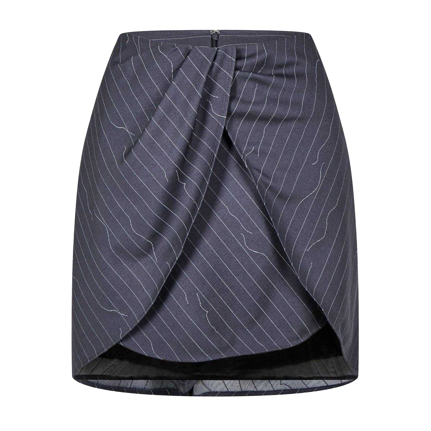 Grey - Front - Off White Womens-Ladies Pinstripe Wool Blend Slim Mini Skirt