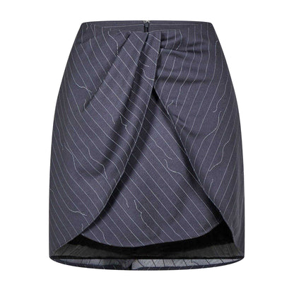 Grey - Front - Off White Womens-Ladies Pinstripe Wool Blend Slim Mini Skirt