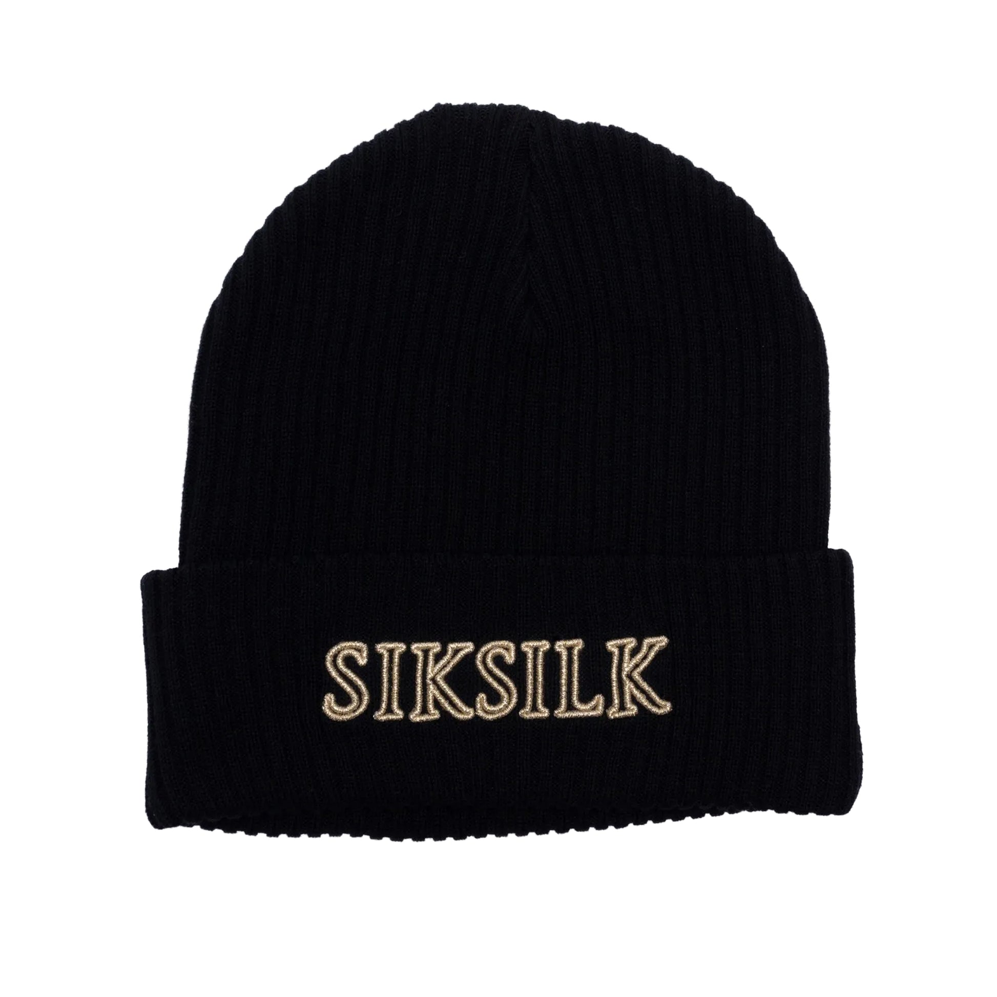Black - Front - SikSilk Core Embroidered Logo Beanie