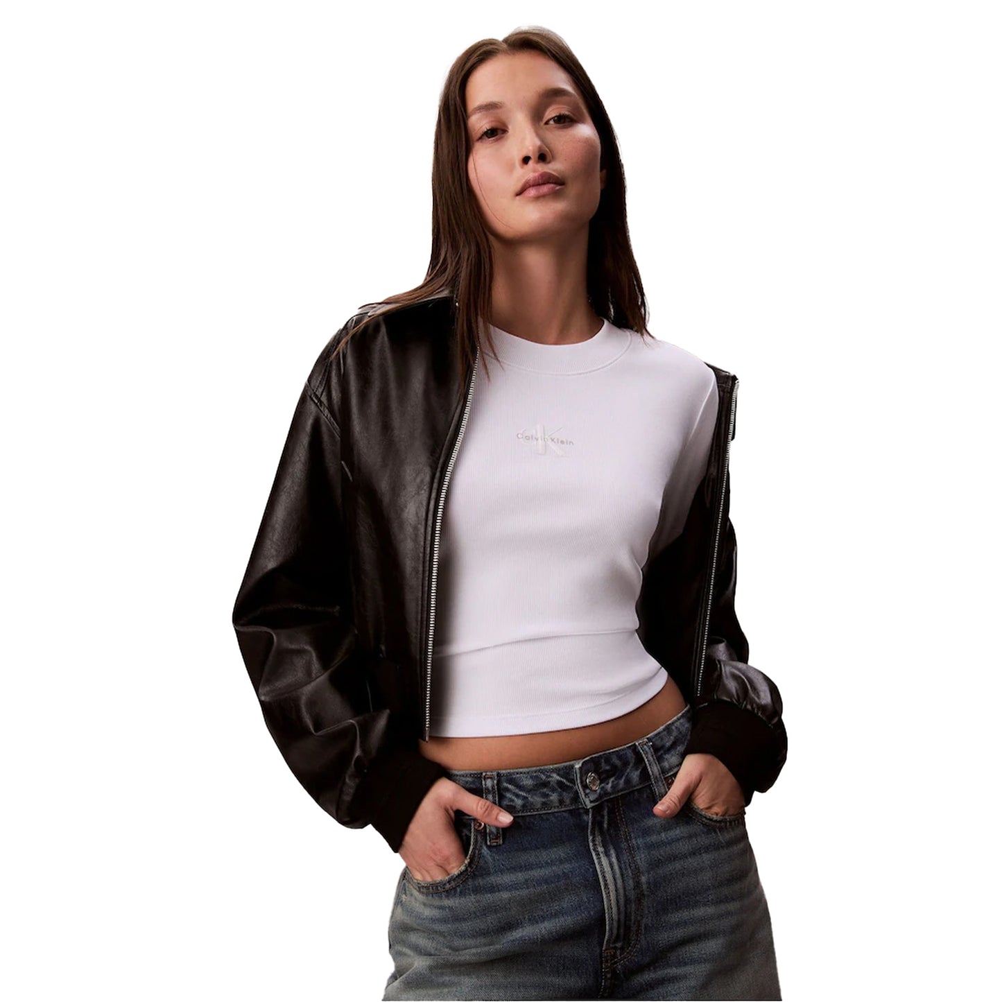 Brilliant White - Side - Calvin Klein Womens-Ladies Slim Crop T-Shirt