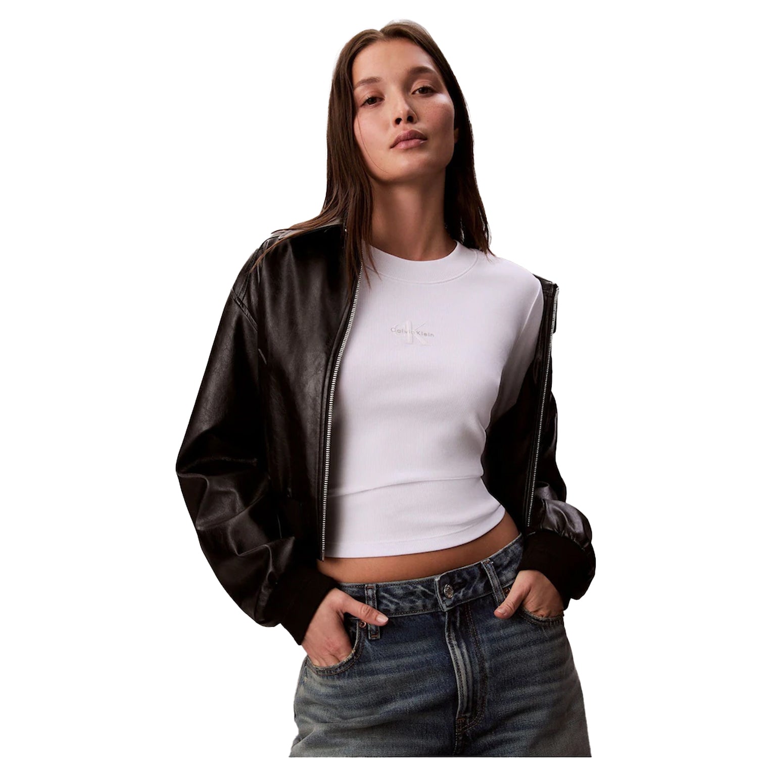 Brilliant White - Side - Calvin Klein Womens-Ladies Slim Crop T-Shirt