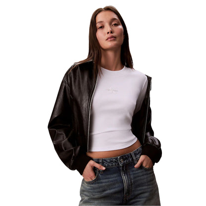 Brilliant White - Side - Calvin Klein Womens-Ladies Slim Crop T-Shirt