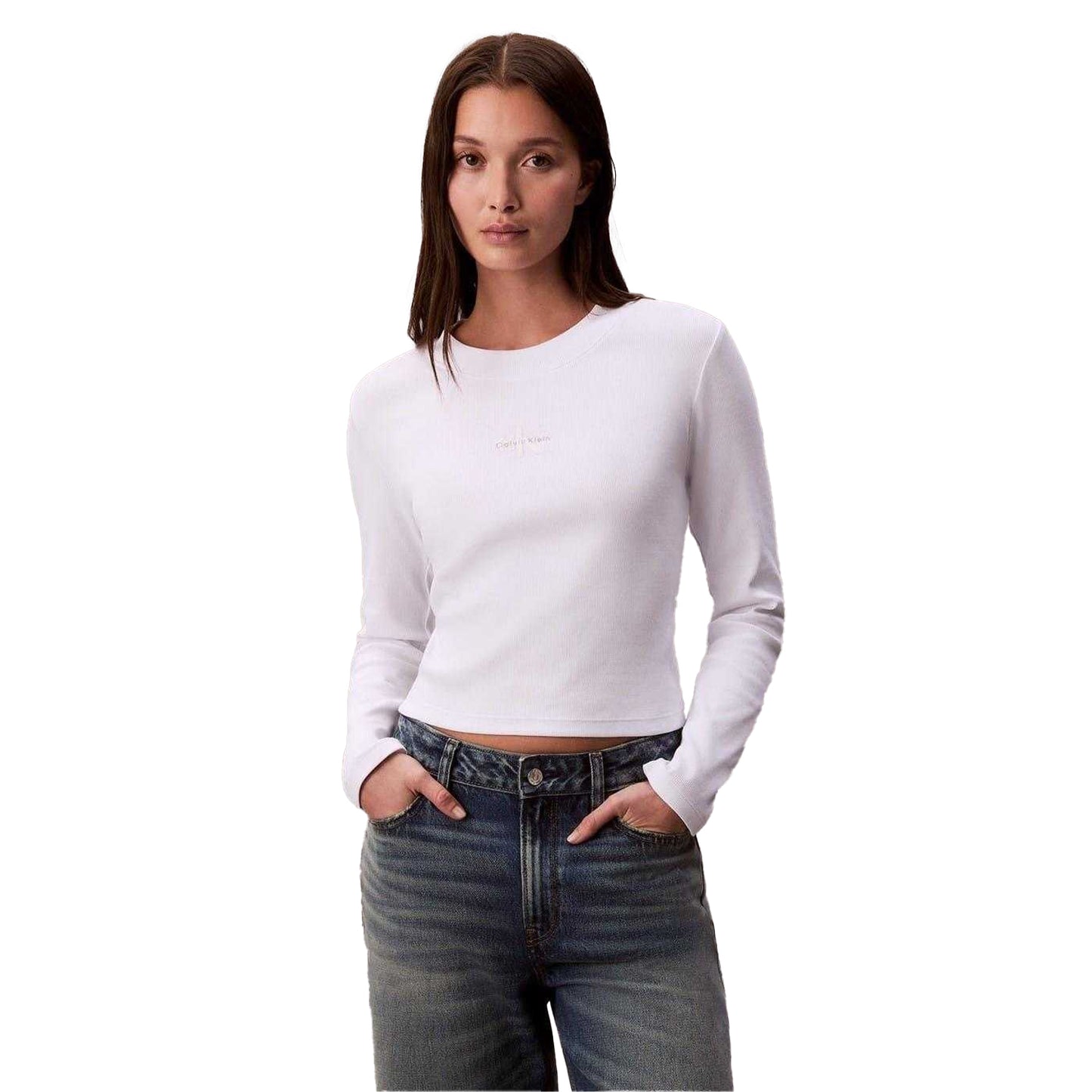 Brilliant White - Front - Calvin Klein Womens-Ladies Slim Crop T-Shirt