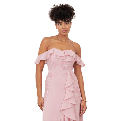 Soft Pink - Lifestyle - Maya Deluxe Womens-Ladies De Floral Embellished Midaxi Dress