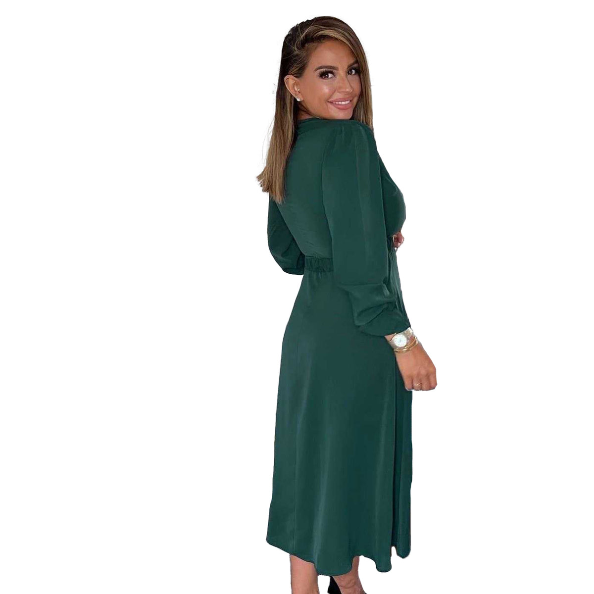 Teal - Back - Ax Womens-Ladies Belted Midi Dress