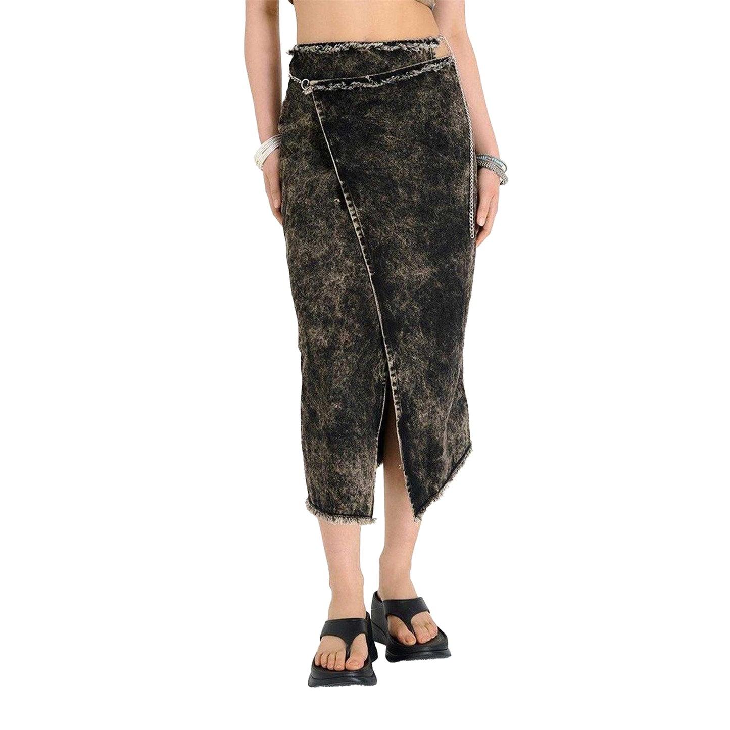 Brown - Front - The Ragged Priest Womens-Ladies Rune Denim Relaxed Fit Maxi Skirt