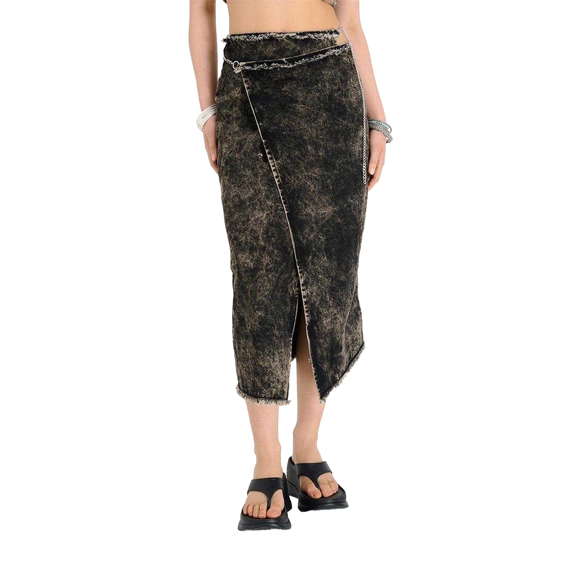 Brown - Front - The Ragged Priest Womens-Ladies Rune Denim Relaxed Fit Maxi Skirt
