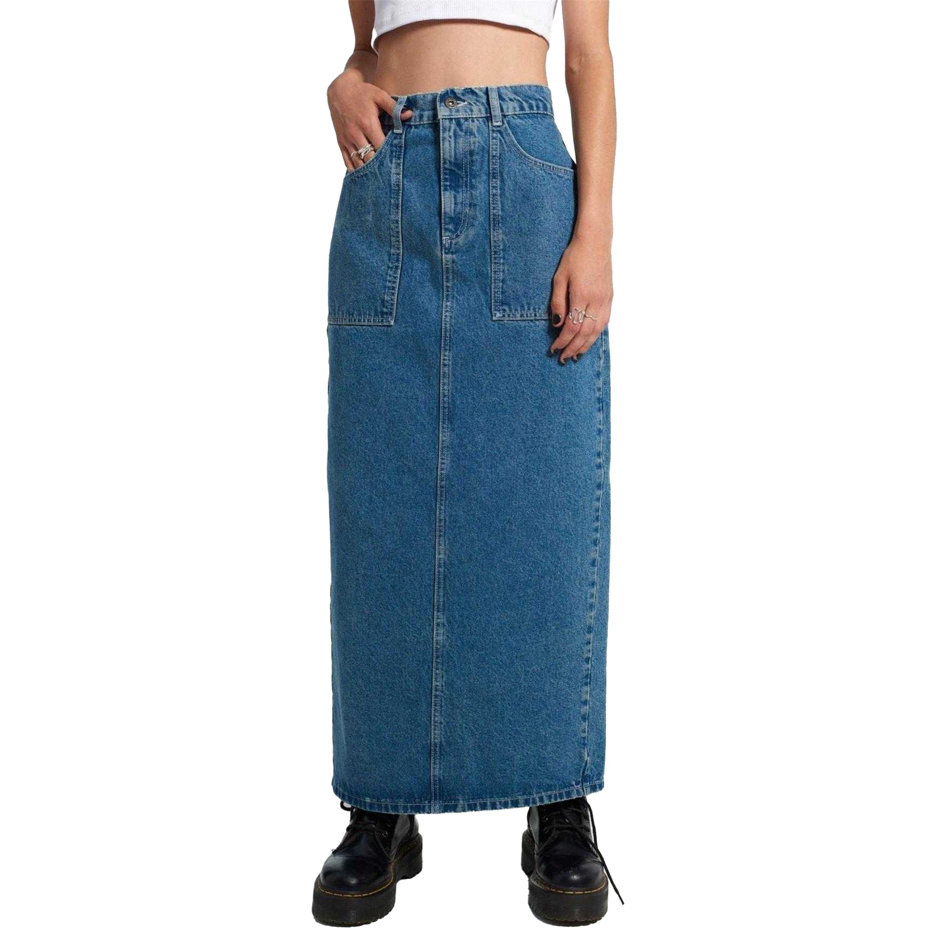 Blue - Front - The Ragged Priest Womens-Ladies Carpenter Denim Maxi Skirt