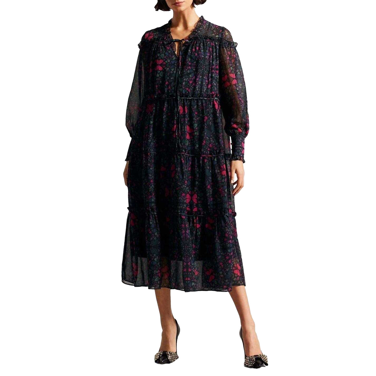 Black - Side - Ted Baker Womens-Ladies Ruffled Midi Dress