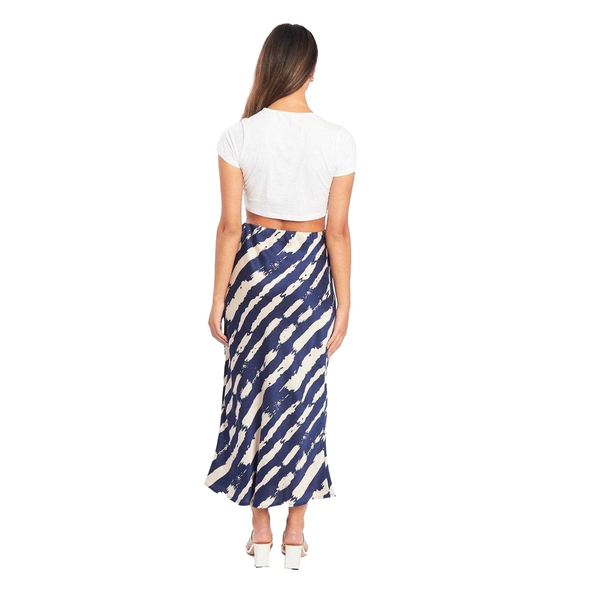 Blue - Back - Wednesday Womens-Ladies Satin Midi Skirt