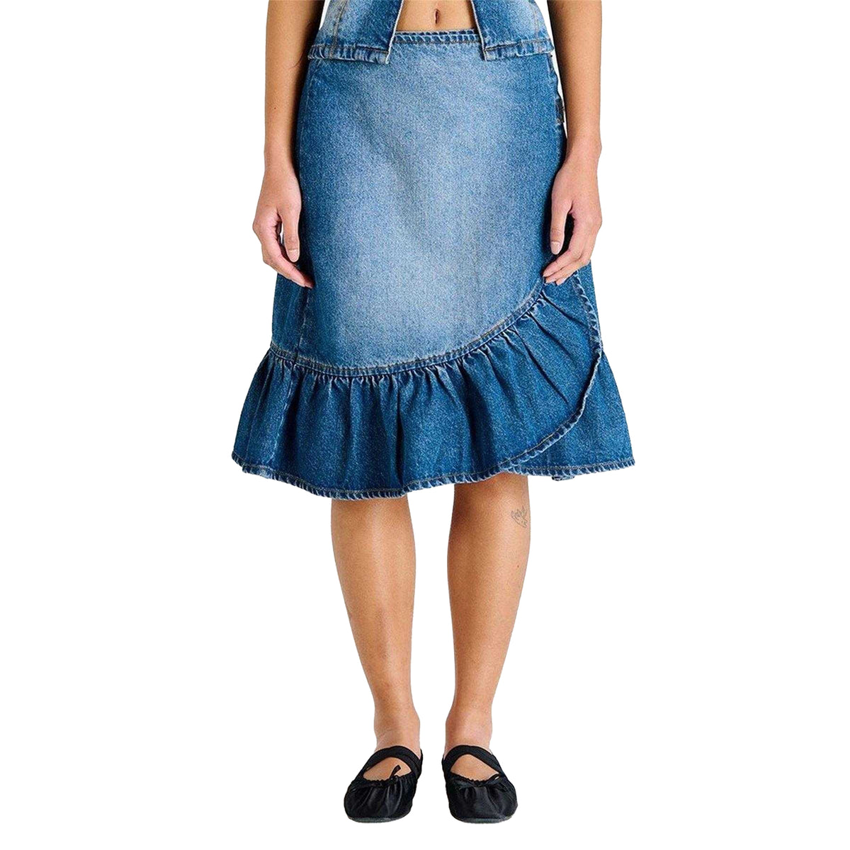 Dirty Washed - Front - The Ragged Priest Womens-Ladies Gail Buckle Denim Skirt