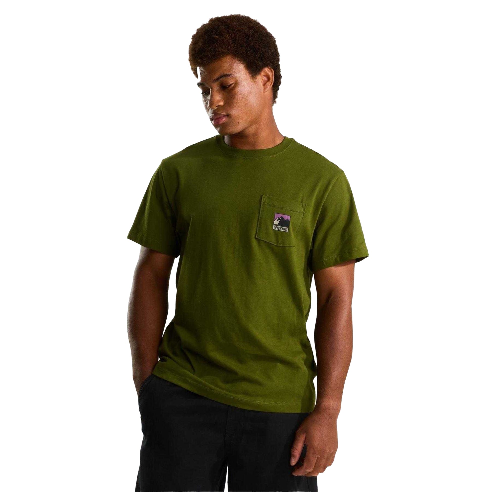 Woodland Green - Side - The North Face Mens Mountain Pocket T-Shirt
