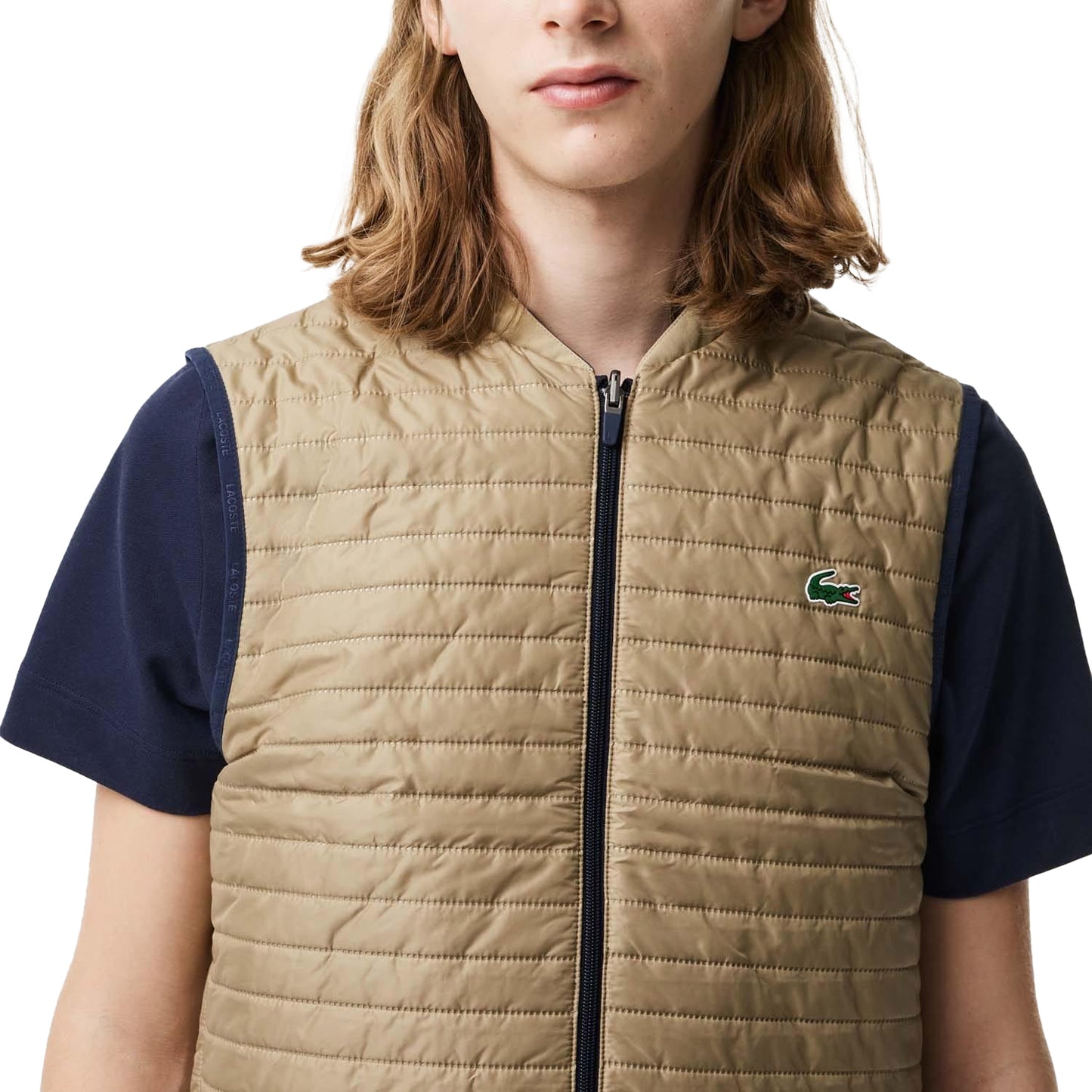 Navy-Beige - Pack Shot - Lacoste Mens Quilted Reversible Sports Gilet