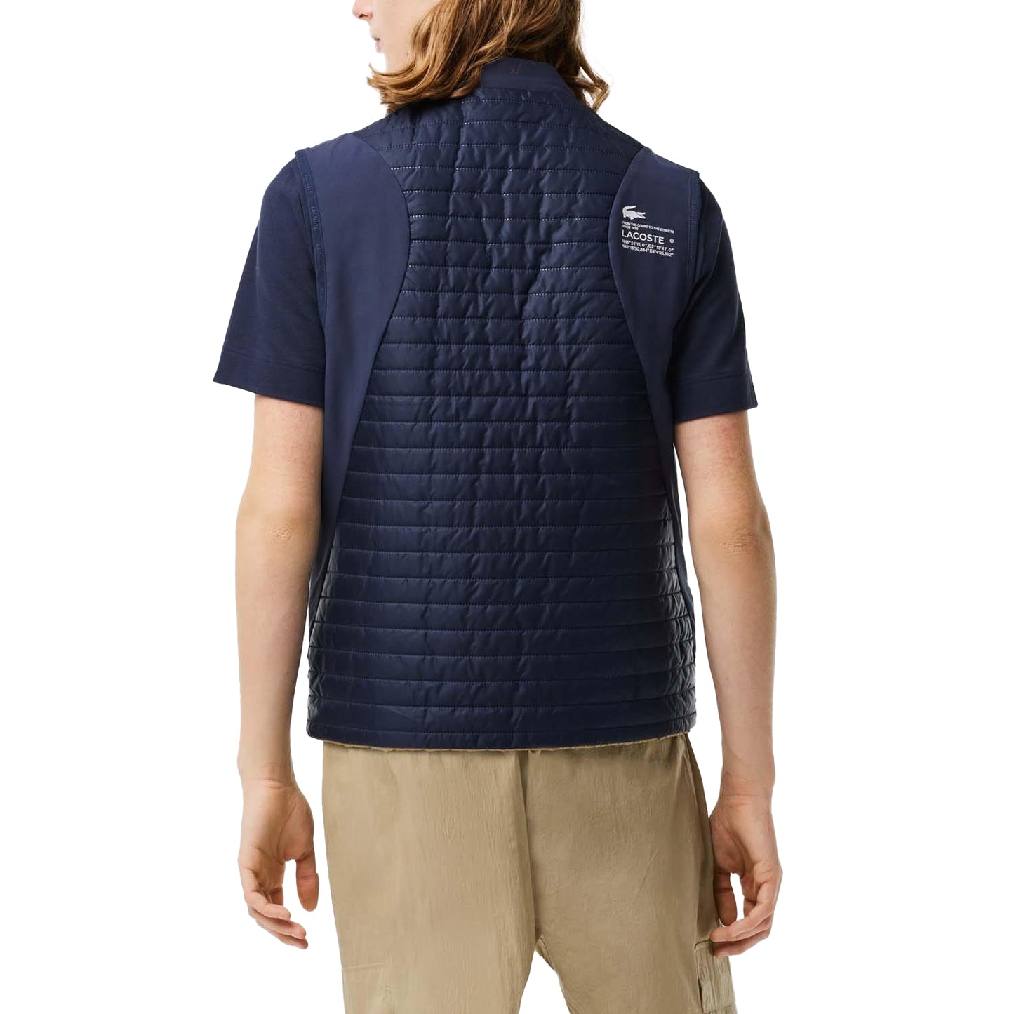Navy-Beige - Side - Lacoste Mens Quilted Reversible Sports Gilet