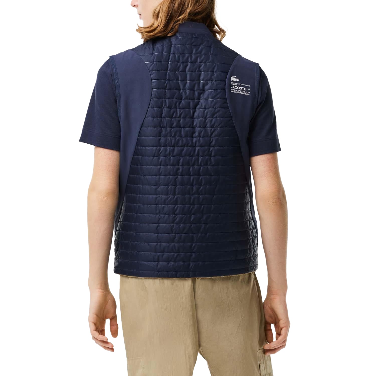 Navy-Beige - Side - Lacoste Mens Quilted Reversible Sports Gilet