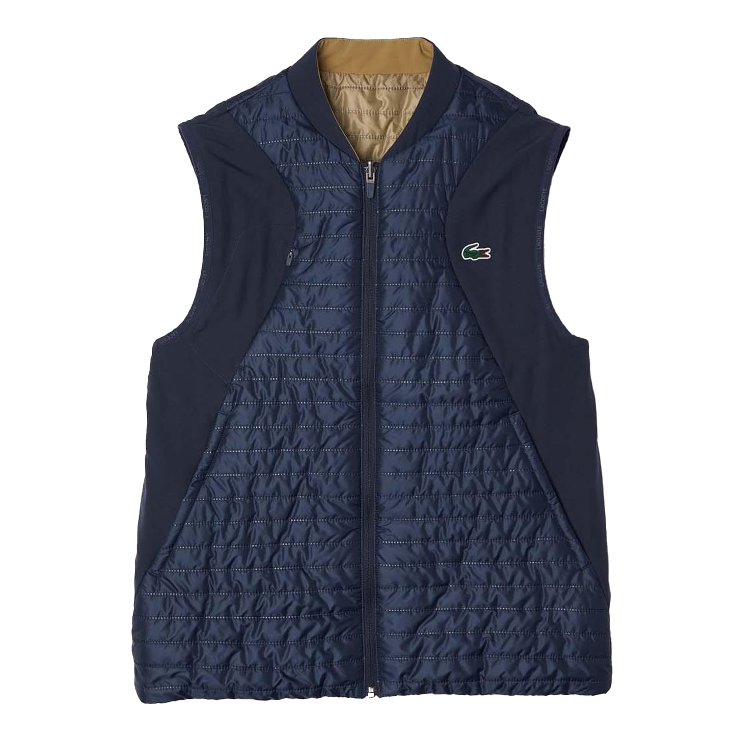 Navy-Beige - Front - Lacoste Mens Quilted Reversible Sports Gilet