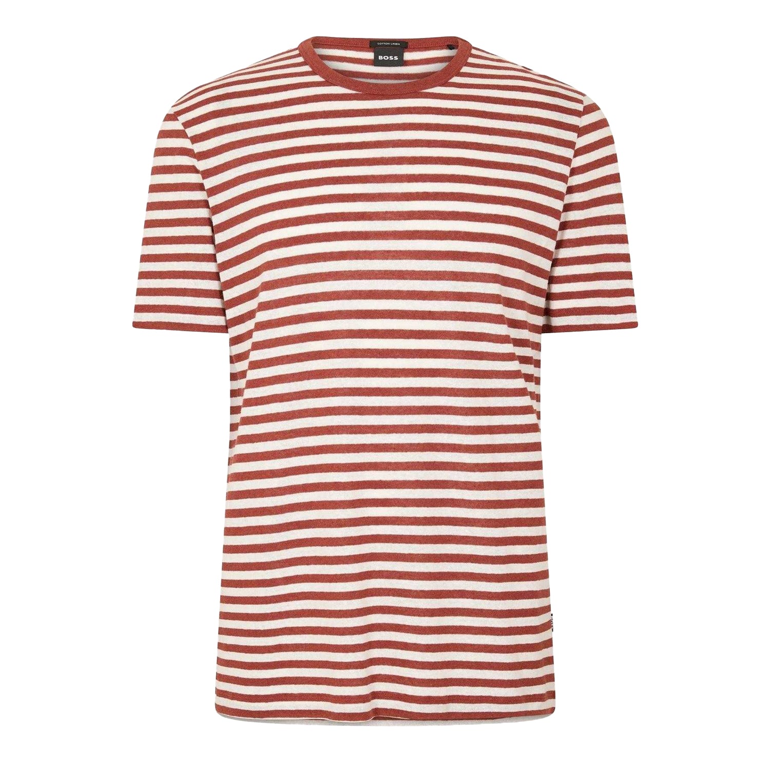 Brown - Front - Boss Mens Tiburt Striped T-Shirt