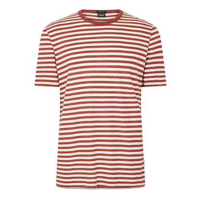 Brown - Front - Boss Mens Tiburt Striped T-Shirt