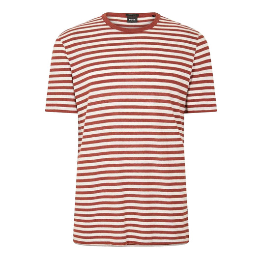 Brown - Front - Boss Mens Tiburt Striped T-Shirt
