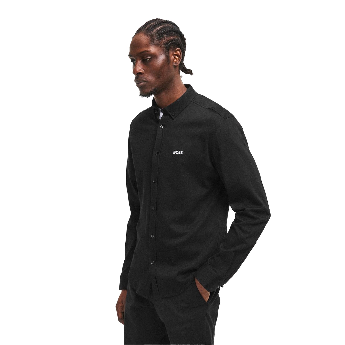 Black - Side - Boss Mens Motion Logo Cotton Shirt