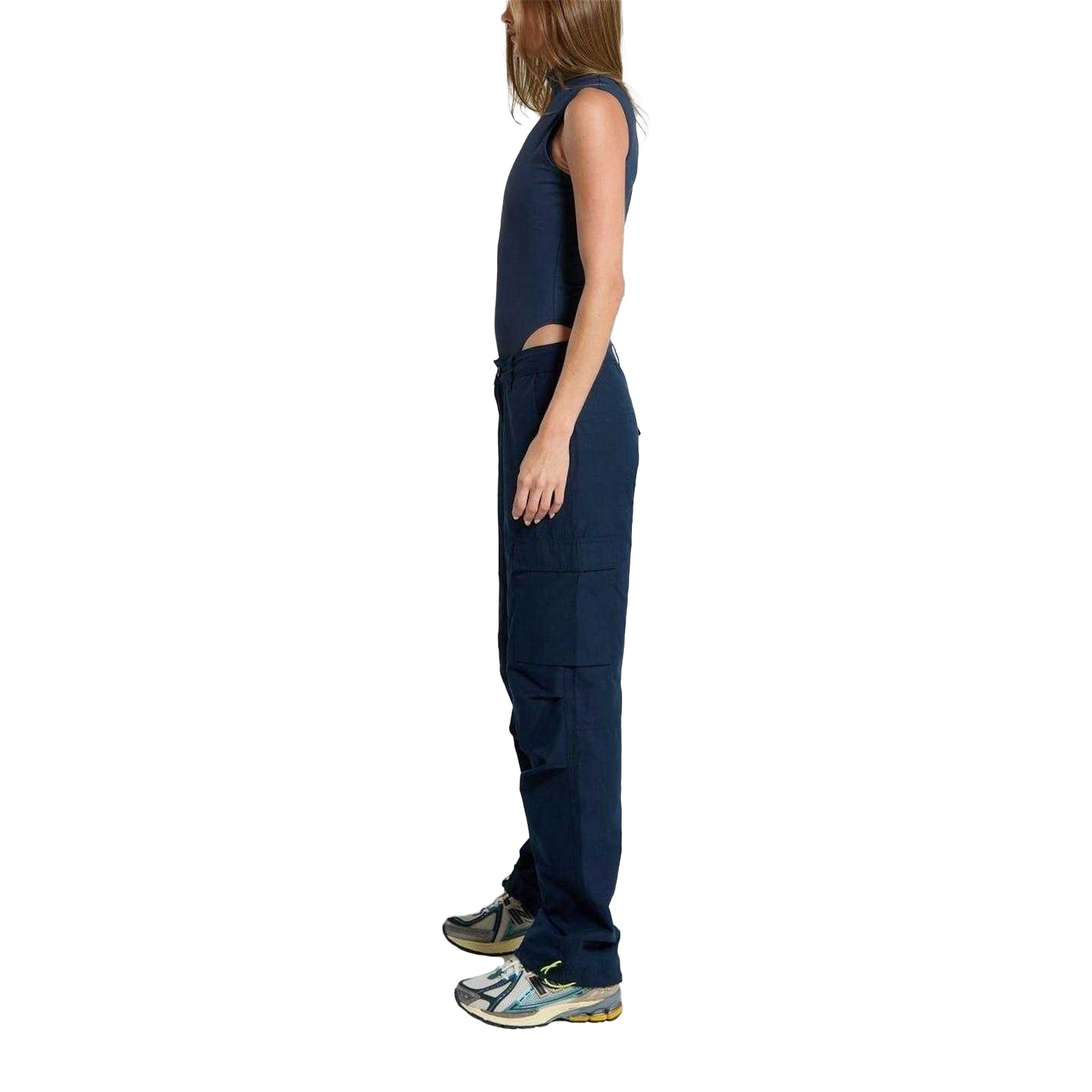 Navy - Side - Red Run Womens-Ladies Logo Turtle Neck Slim Sleeveless Bodysuit