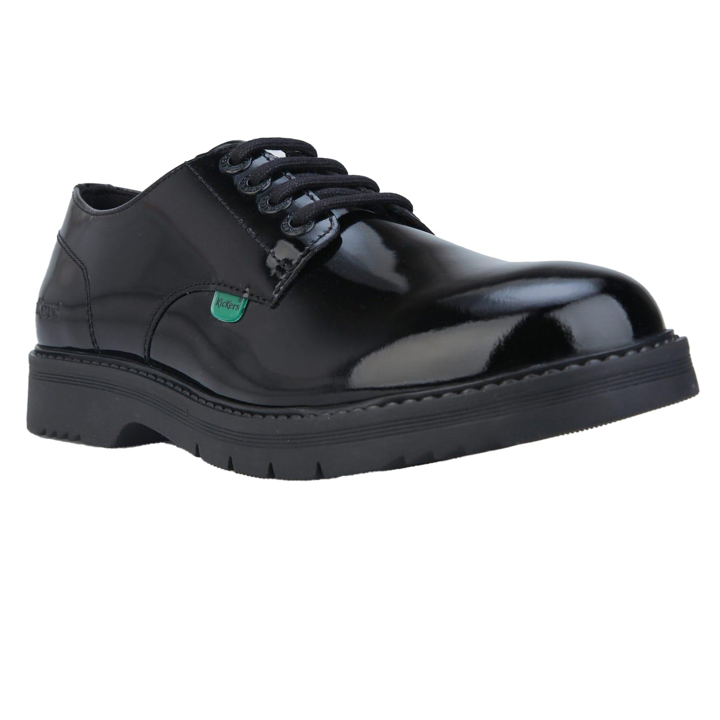 Black - Front - Kickers Womens-Ladies Finley Patent Leather Lace Up Shoes