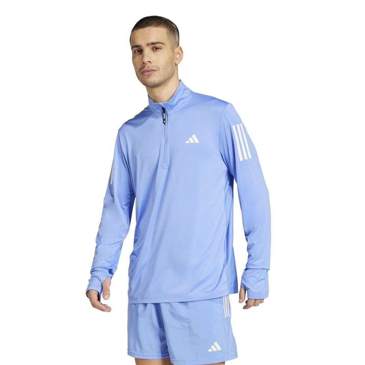 Blue - Side - Adidas Mens Own The Run Half Zip Running T-Shirt