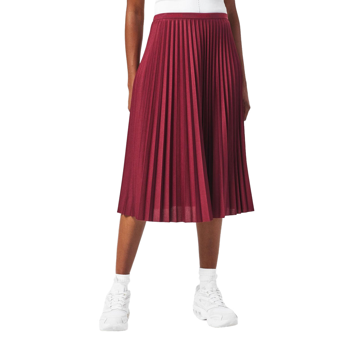 Red - Side - Lacoste Womens-Ladies Pleated Midi Skirt