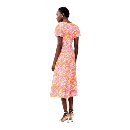 Pink - Back - French Connection Womens-Ladies Cass Delph A-line Regular Midi Dress
