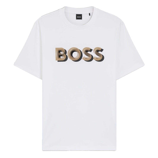 White - Front - Boss Mens Thompson Logo T-Shirt