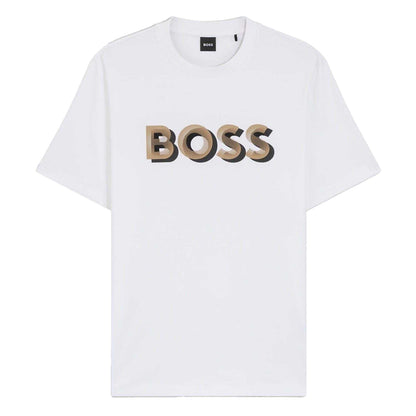 White - Front - Boss Mens Thompson Logo T-Shirt