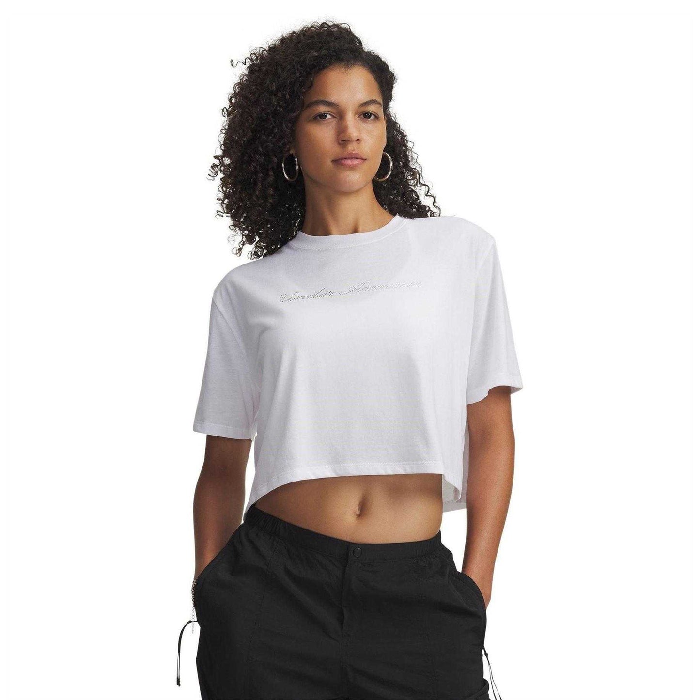 White - Front - Under Armour Womens-Ladies Embellished Crop T-Shirt