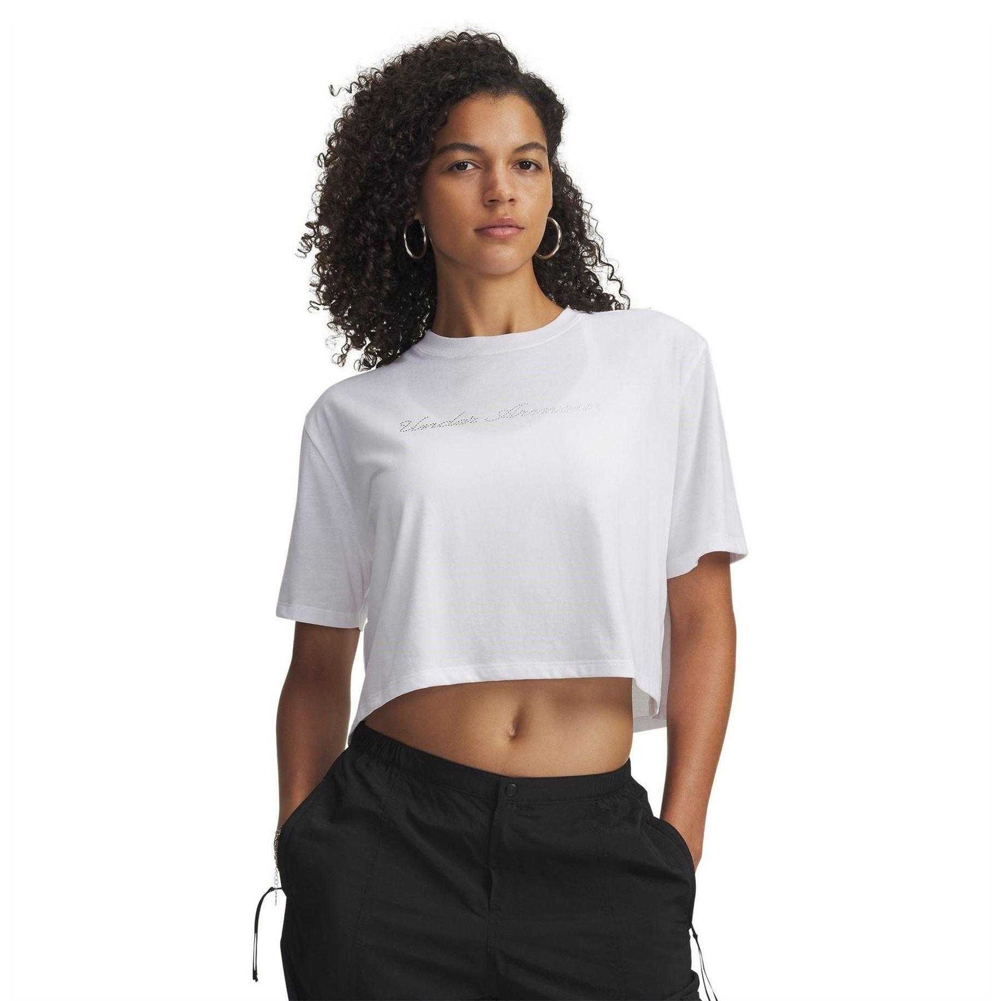 White - Front - Under Armour Womens-Ladies Embellished Crop T-Shirt