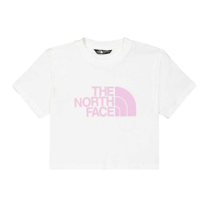 White-Pink - Front - The North Face Girls Easy Logo Crop Top