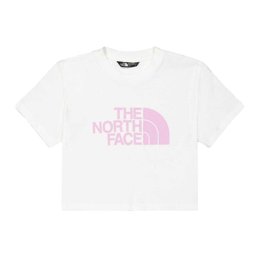 White-Pink - Front - The North Face Girls Easy Logo Crop Top