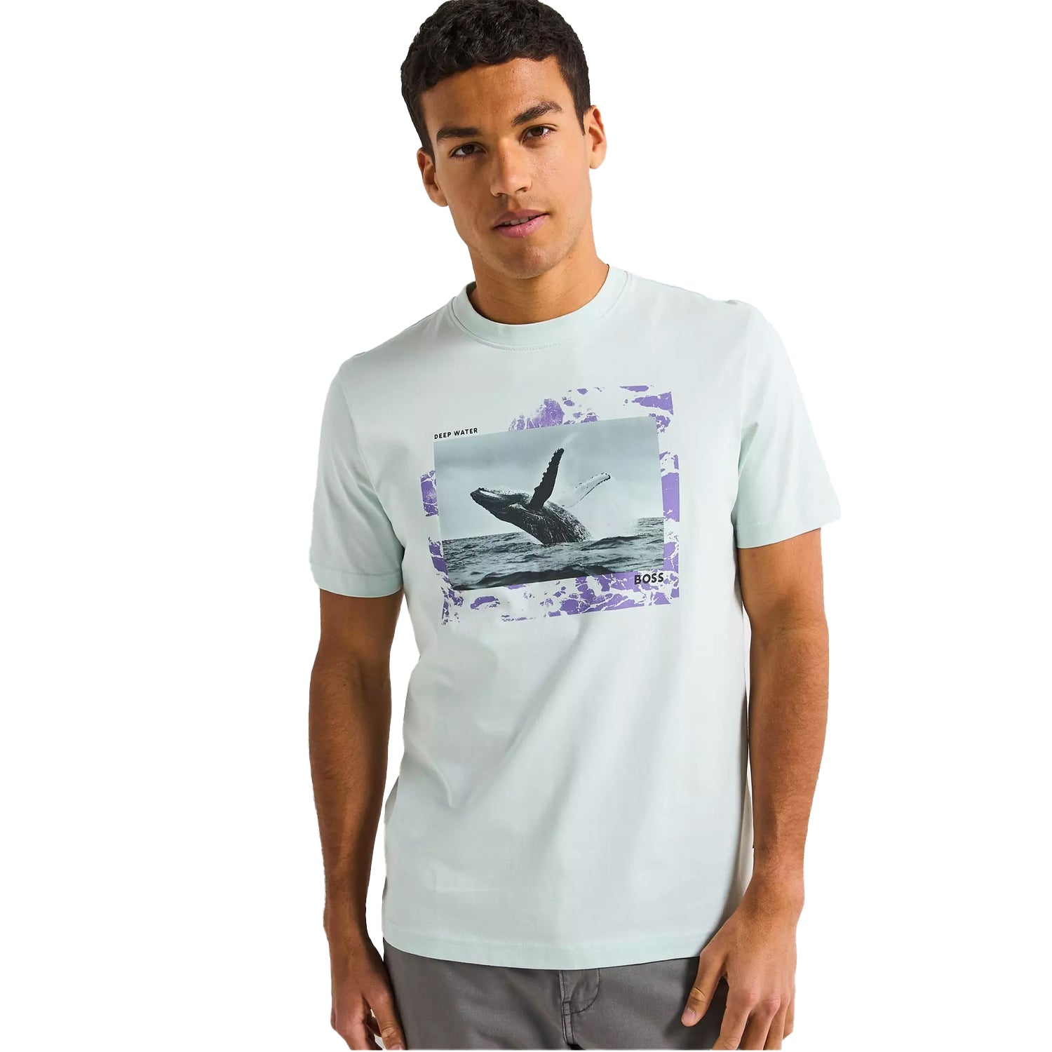 Blue - Side - Boss Mens Whale Cotton T-Shirt