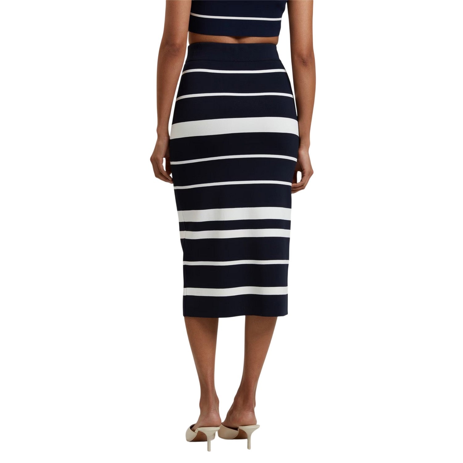 Navy - Back - Ted Baker Womens-Ladies Striped Knitted Pencil Skirt