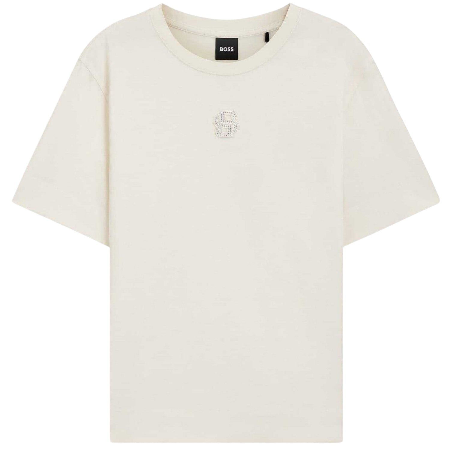 White - Front - Boss Womens-Ladies Rhinestone Logo T-Shirt