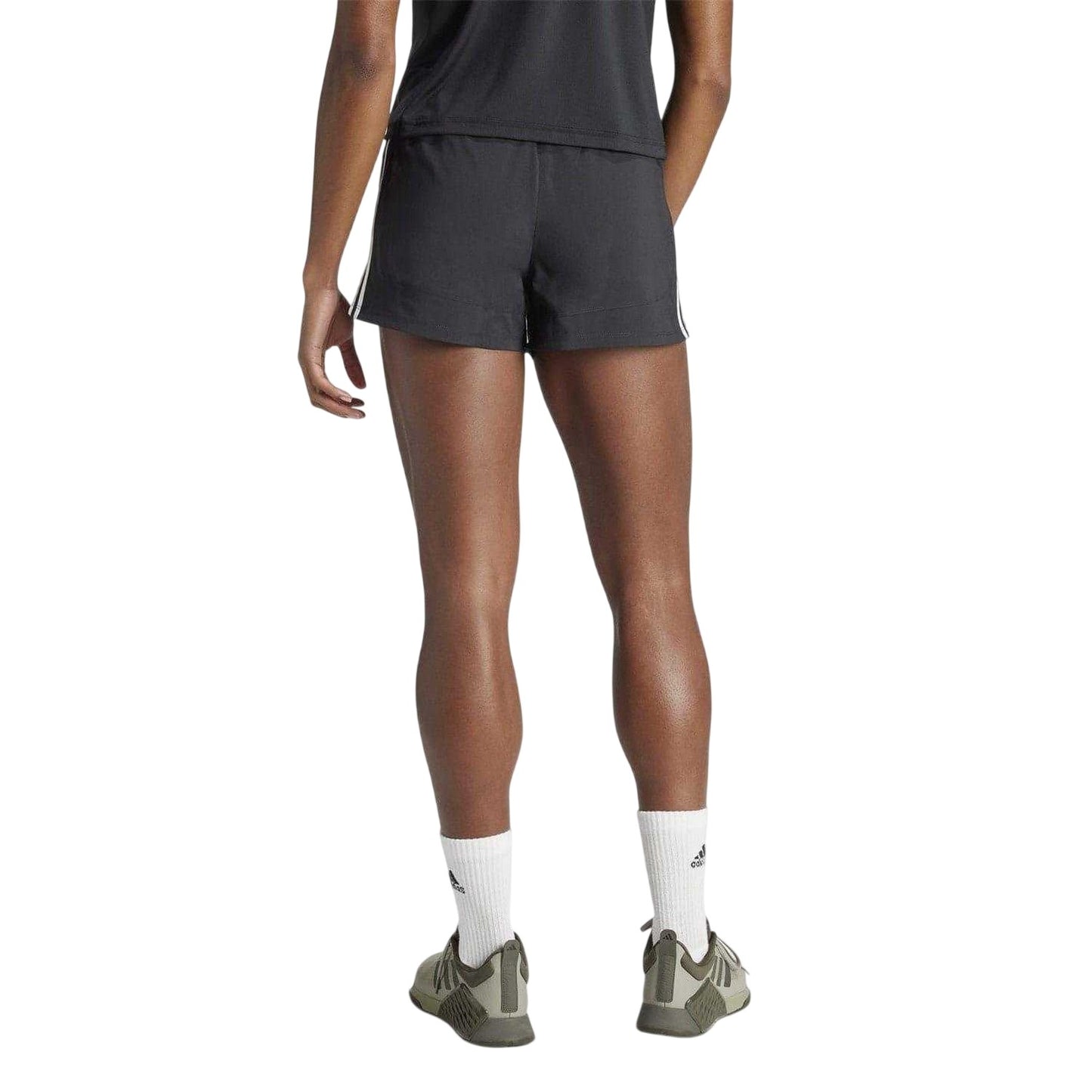 Black-White - Back - Adidas Womens-Ladies Pacer 3 Stripes Side Slits Shorts